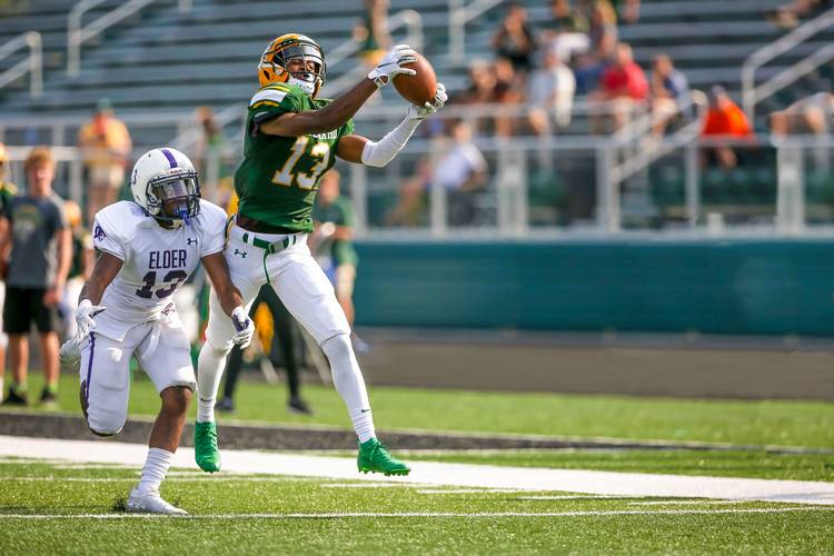 Montorie Foster Jr., Wide Receiver for the St. Edward Eagles, makes a play in 2019.